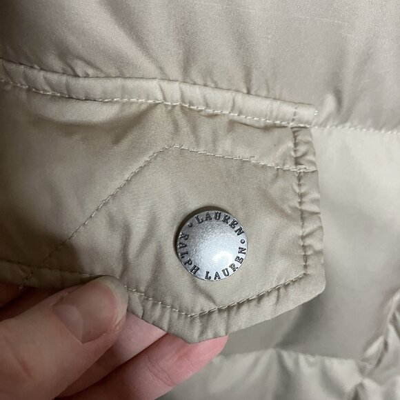 Lauren Ralph Lauren Puffer Coat Womens Tan Mid Long Full Zip Winter Down Filled - Picture 3 of 10
